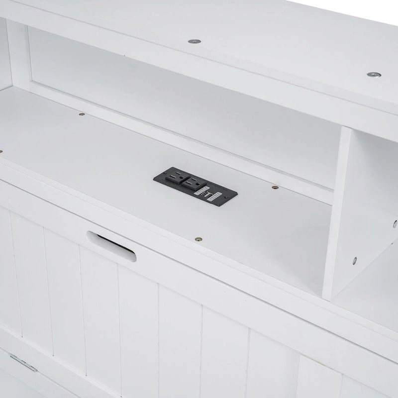 Lit plateforme hydraulique Queen Size en bois avec LED et station de recharge