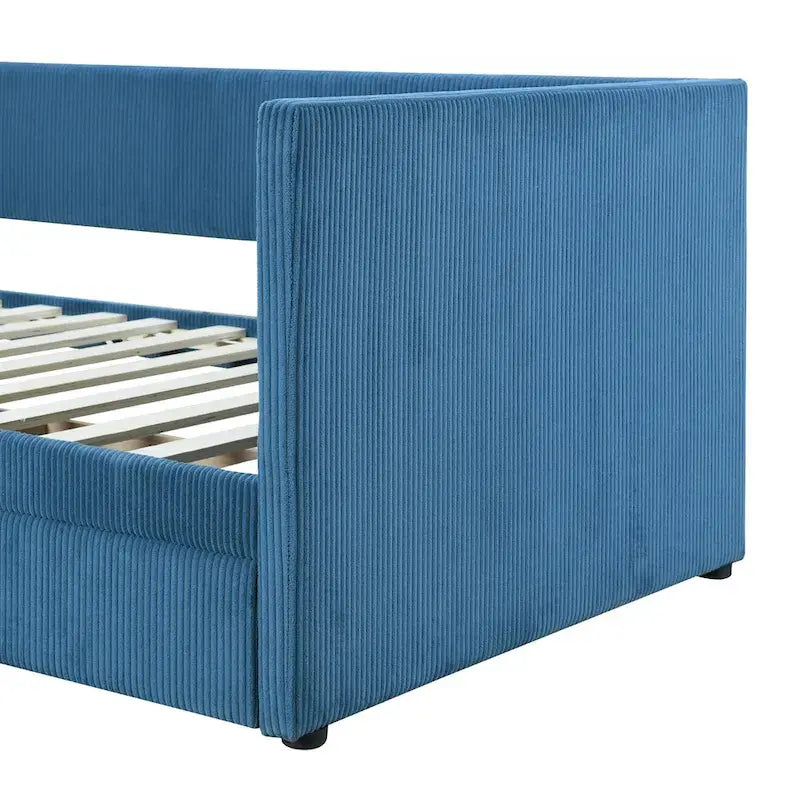 Lit de repos rembourré en velours côtelé avec deux tiroirs de rangement et cadre à lattes en bois et tête de lit, pas besoin de sommier tapissier