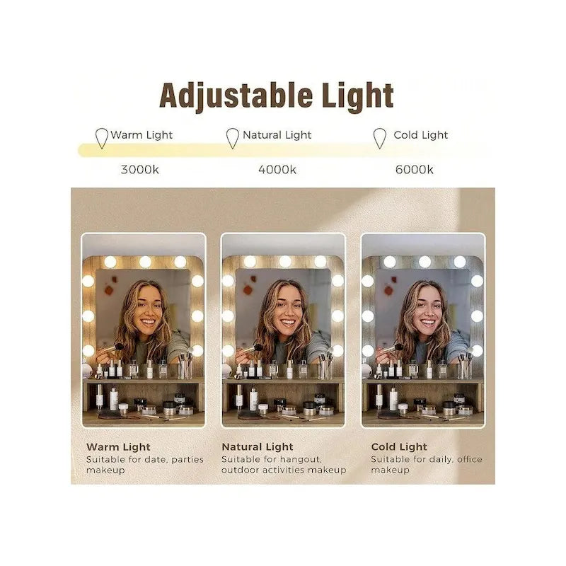 Coiffeuse Sunvivi avec miroir hollywoodien éclairé à intensité variable 3 couleurs