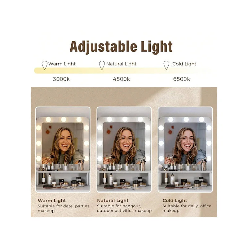 Coiffeuse Sunvivi avec miroir hollywoodien éclairé à intensité variable 3 couleurs