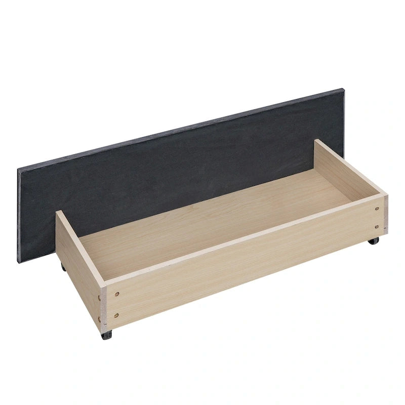 Lit plateforme capitonné en velours, avec tête de lit et pied de lit ornés de clous, 4 tiroirs de rangement intégrés, pas besoin de sommier.