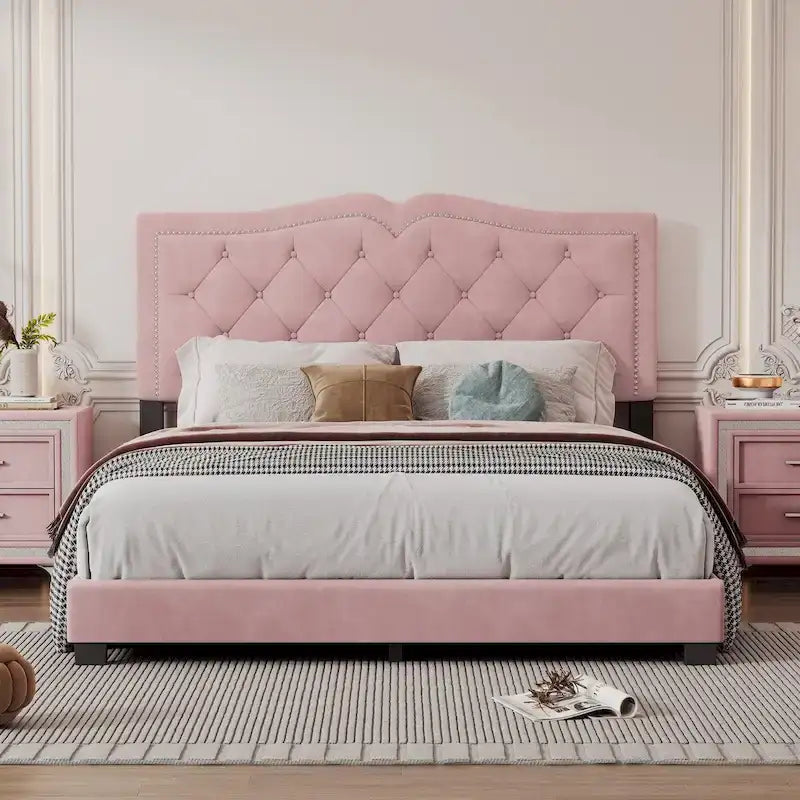 Cadre de lit rembourré Queen Size avec rivets