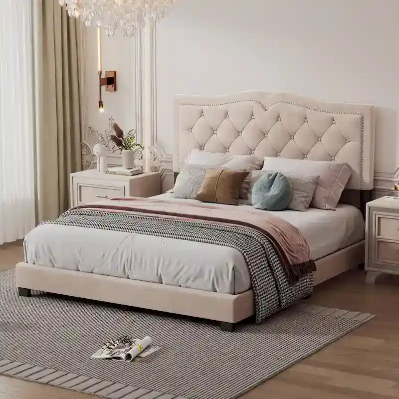 Cadre de lit rembourré Queen Size avec rivets