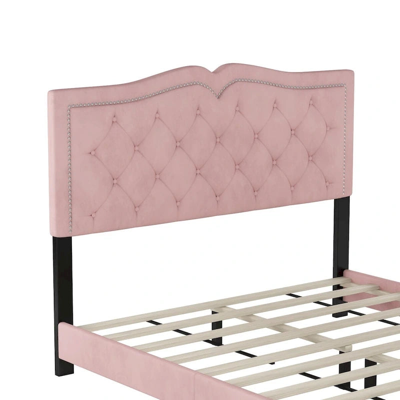 Cadre de lit rembourré Queen Size avec rivets
