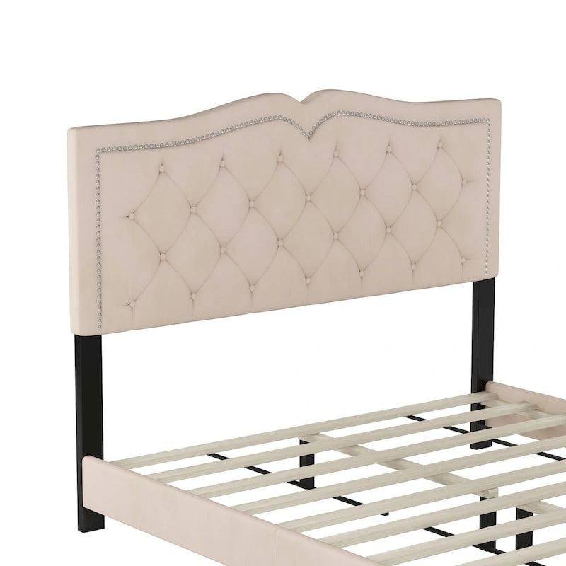 Cadre de lit rembourré Queen Size avec rivets