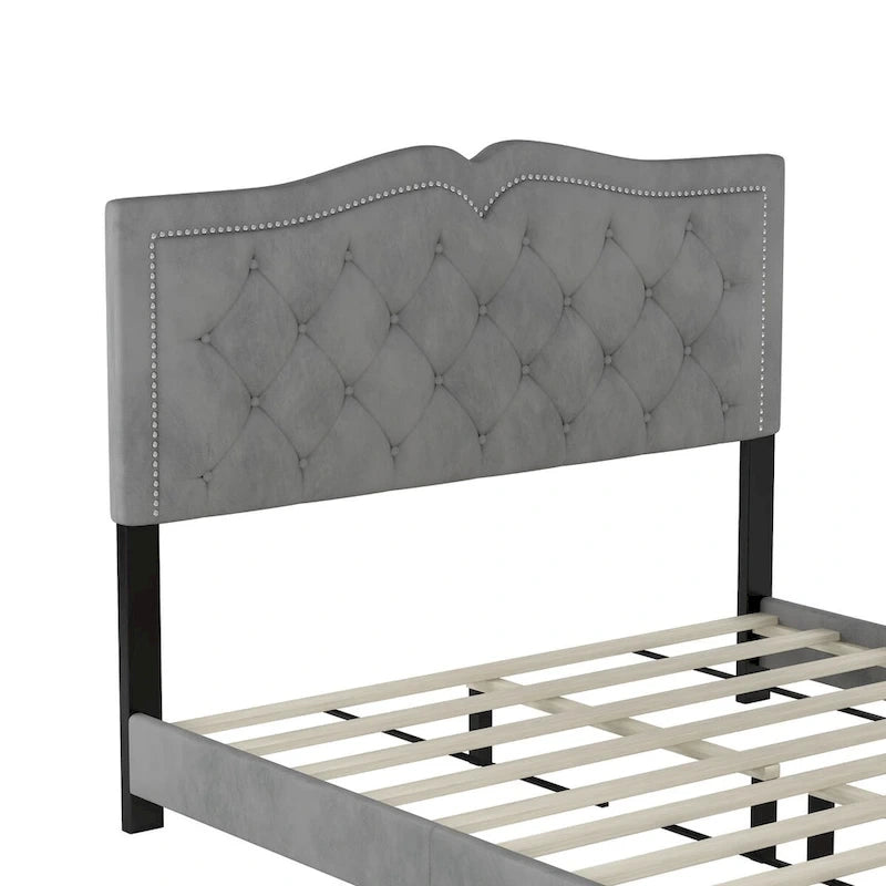 Cadre de lit rembourré Queen Size avec rivets