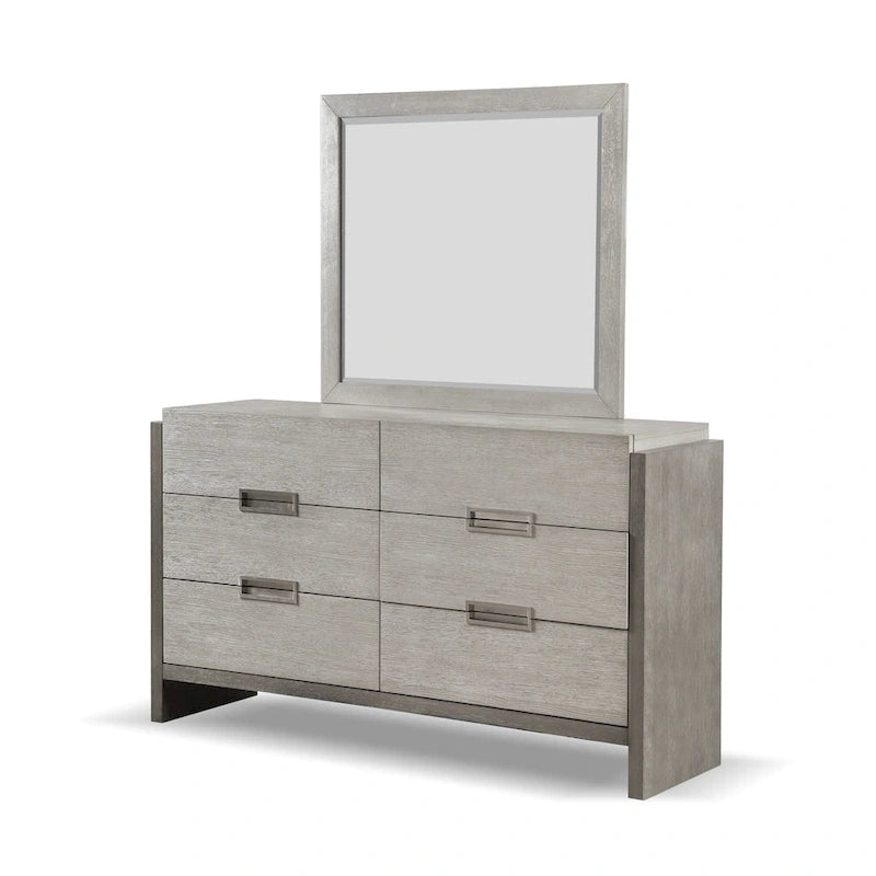 Furniture of America Cruz Ensemble de chambre contemporain 5 pièces gris en bois massif avec lit, 2 tables de chevet, commode et miroir