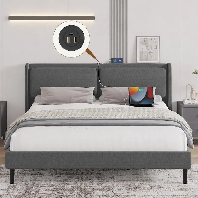 Cadre de lit queen avec ports USB