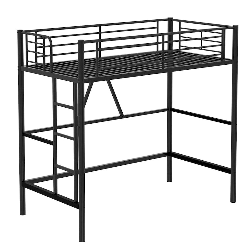Lit mezzanine taille jumeau, cadre de lit en métal robuste avec garde-corps pleine longueur et escalier amovible pour juniors et adultes