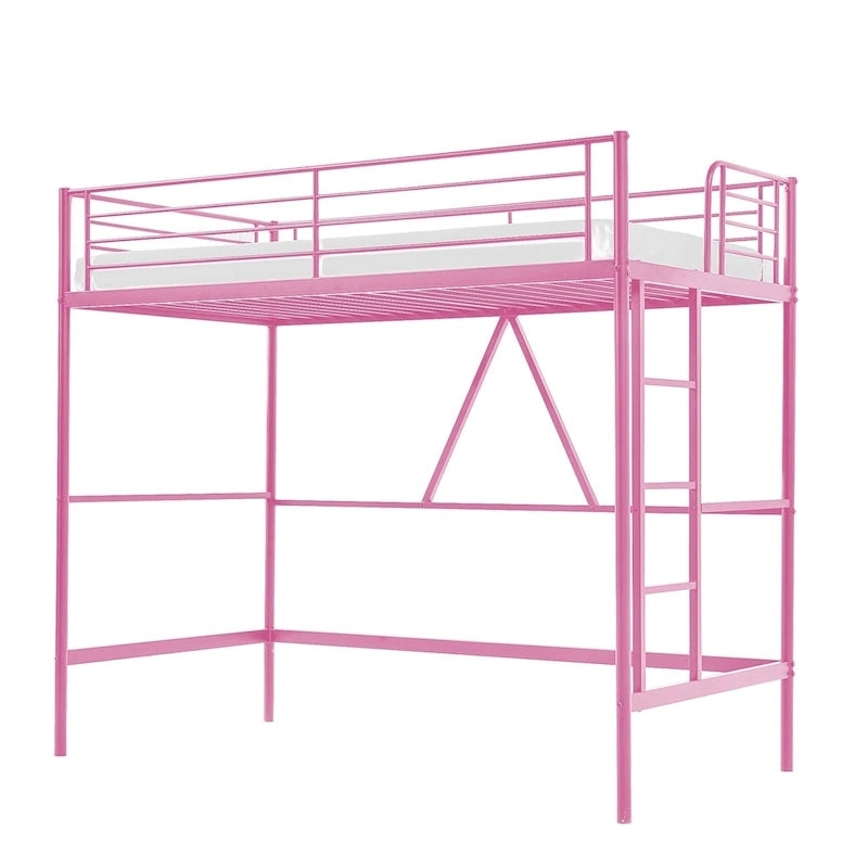 Lit mezzanine taille jumeau, cadre de lit en métal robuste avec garde-corps pleine longueur et escalier amovible pour juniors et adultes