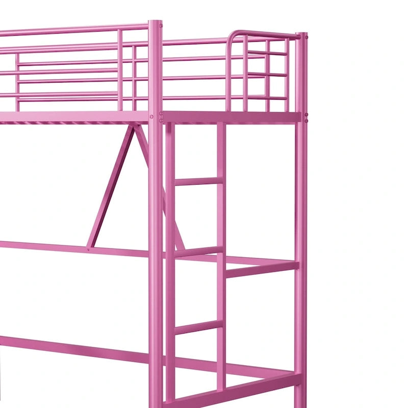 Lit mezzanine taille jumeau, cadre de lit en métal robuste avec garde-corps pleine longueur et escalier amovible pour juniors et adultes