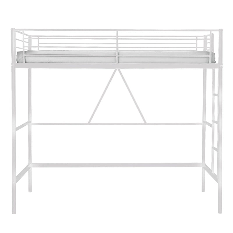 Lit mezzanine taille jumeau, cadre de lit en métal robuste avec garde-corps pleine longueur et escalier amovible pour juniors et adultes