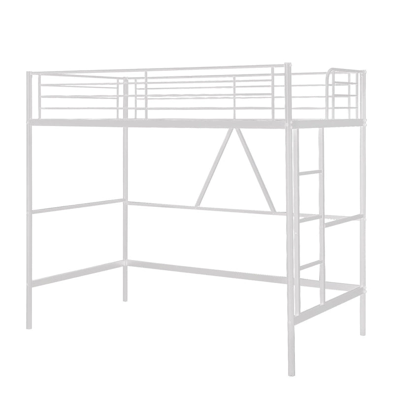 Lit mezzanine taille jumeau, cadre de lit en métal robuste avec garde-corps pleine longueur et escalier amovible pour juniors et adultes