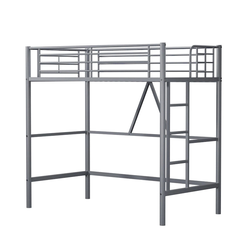 Lit mezzanine taille jumeau, cadre de lit en métal robuste avec garde-corps pleine longueur et escalier amovible pour juniors et adultes