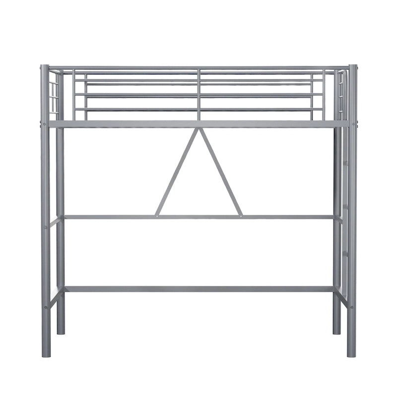Lit mezzanine taille jumeau, cadre de lit en métal robuste avec garde-corps pleine longueur et escalier amovible pour juniors et adultes