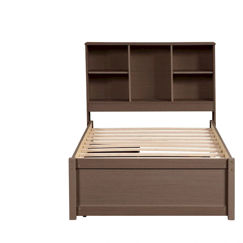 Cadre de lit moderne double avec port USB intégré sur la tête de lit bibliothèque et 2 tiroirs pour chambre à coucher, salon