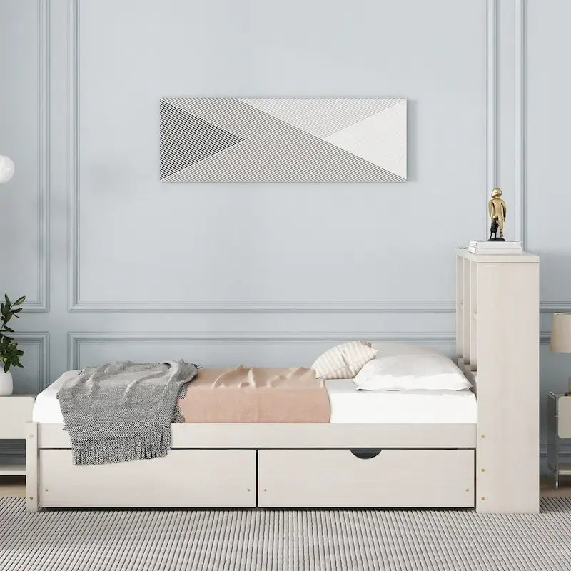 Cadre de lit moderne double avec port USB intégré sur la tête de lit bibliothèque et 2 tiroirs pour chambre à coucher, salon