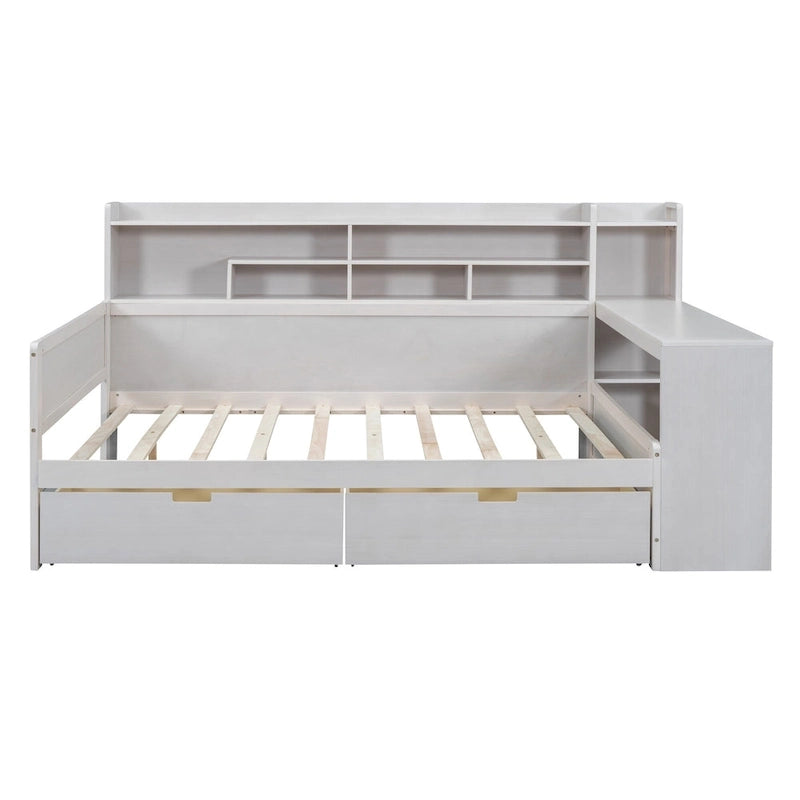 Lit de repos double en bois avec étagères de rangement