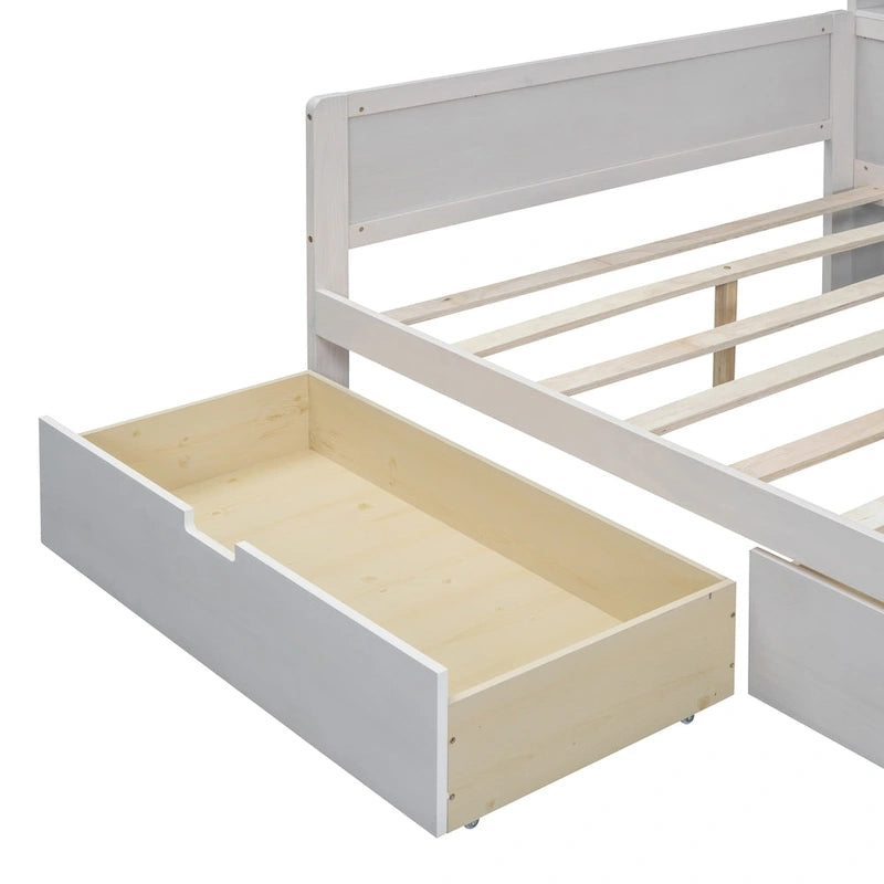 Lit de repos double en bois avec étagères de rangement