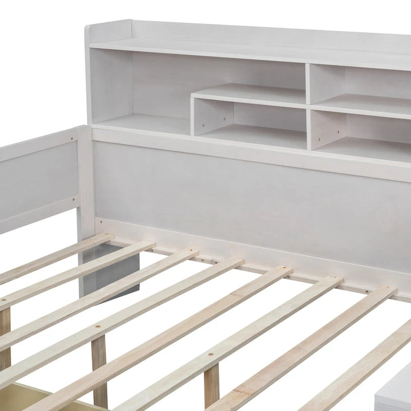 Lit de repos double en bois avec étagères de rangement