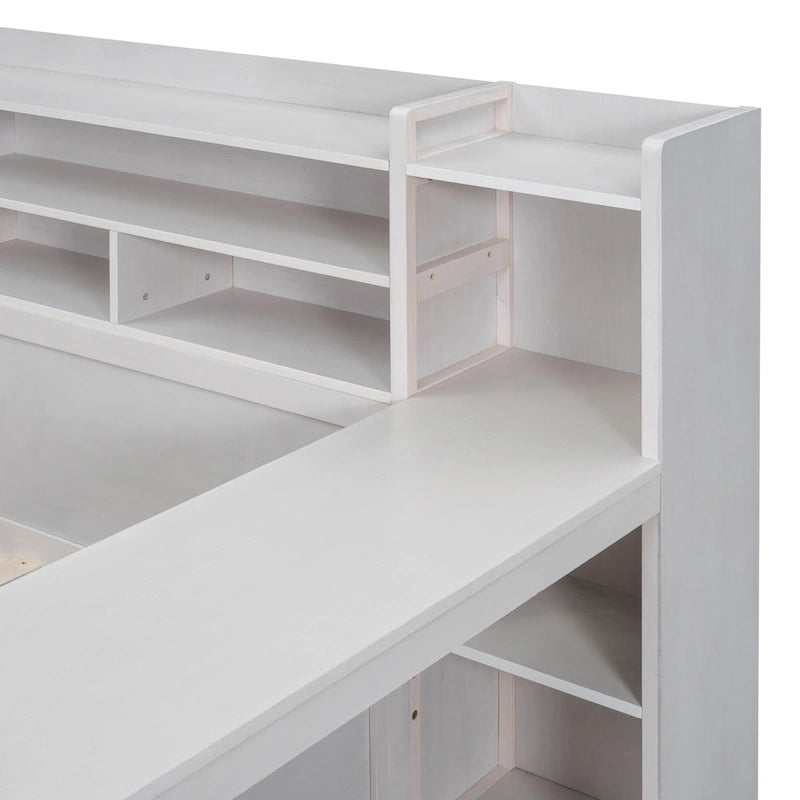 Lit de repos double en bois avec étagères de rangement