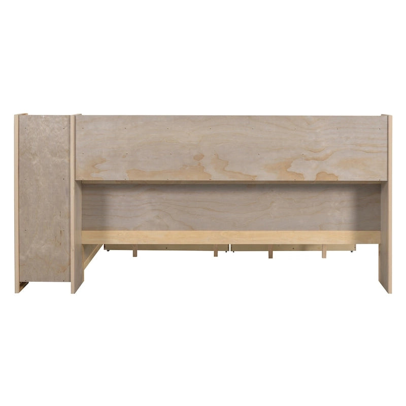 Lit de repos double en bois avec étagères de rangement