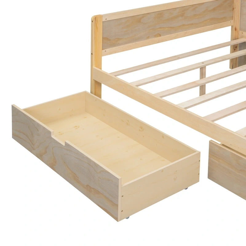 Lit de repos double en bois avec étagères de rangement