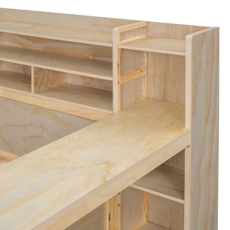 Lit de repos double en bois avec étagères de rangement