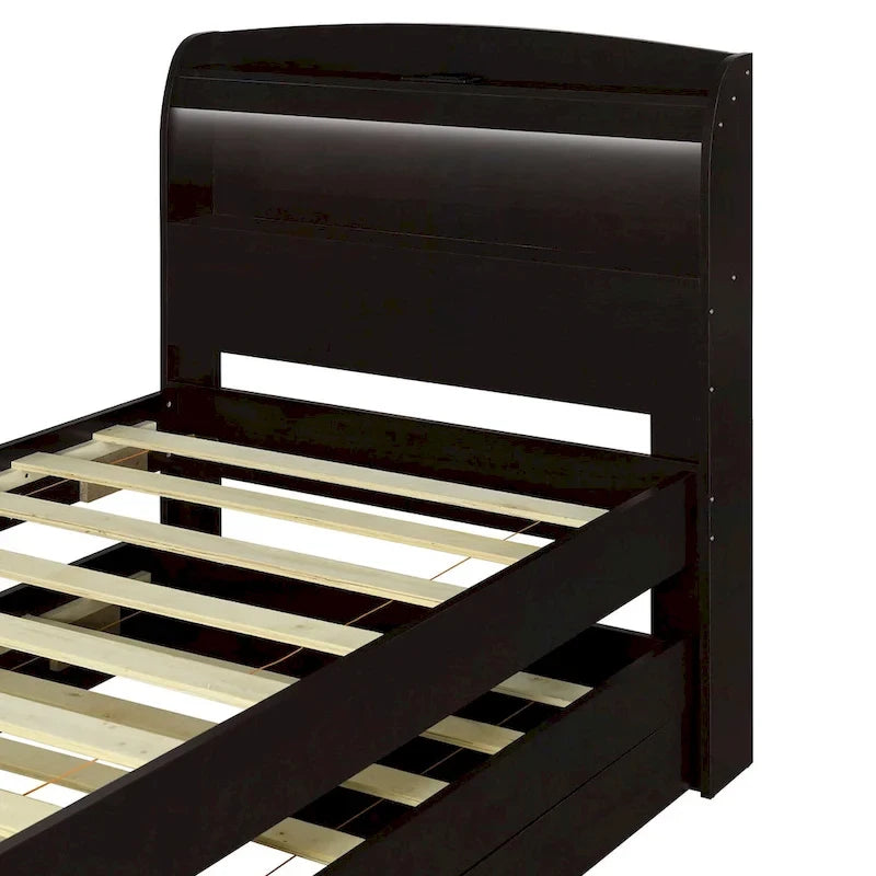 Lit plateforme Twin XL avec rangement et tête de lit LED, station de charge, lit gigogne simple et 2 tiroirs