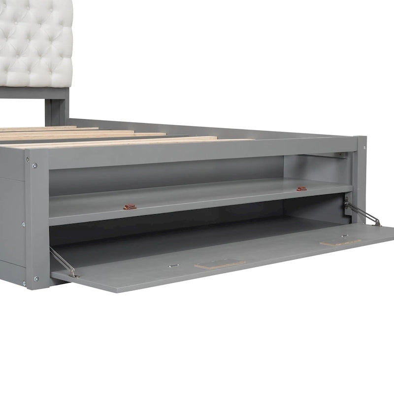 Lit plateforme en bois avec tête de lit de rangement, range-chaussures et 4 tiroirs