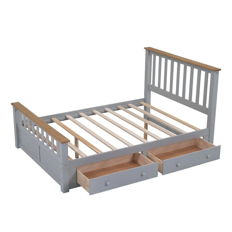 Lit plateforme en bois avec 2 tiroirs et support à lattes en bois