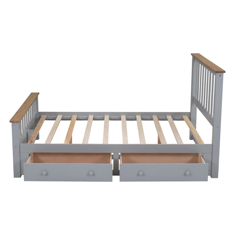 Lit plateforme en bois avec 2 tiroirs et support à lattes en bois