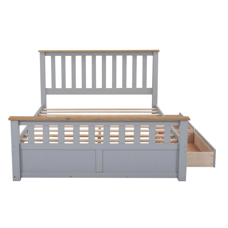 Lit plateforme en bois avec 2 tiroirs et support à lattes en bois