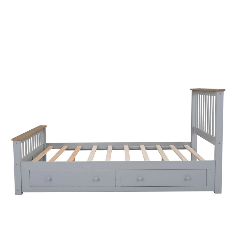 Lit plateforme en bois avec 2 tiroirs et support à lattes en bois