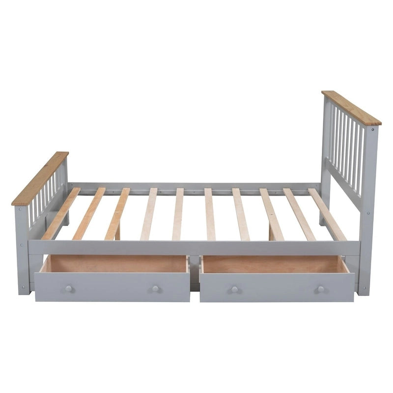Lit plateforme en bois avec 2 tiroirs et support à lattes en bois