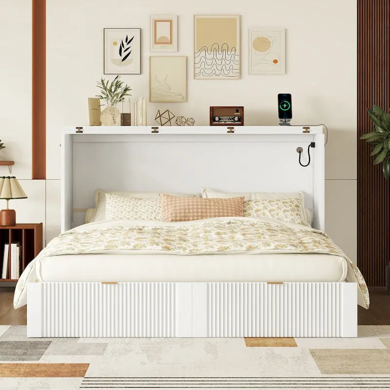 Lit mural escamotable queen size avec tiroir et un jeu de prises