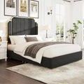 Cadre de lit Queen Size rembourré avec tête de lit de 150 cm et garniture plaquée or