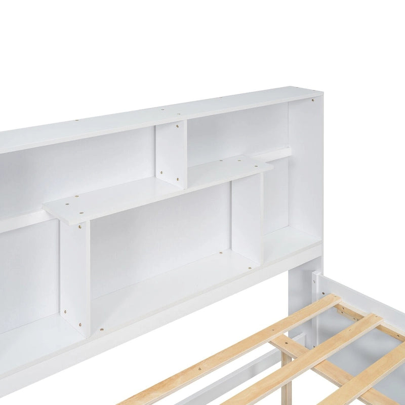 Lit plateforme Queen Size avec tête de lit de rangement et 2 tiroirs