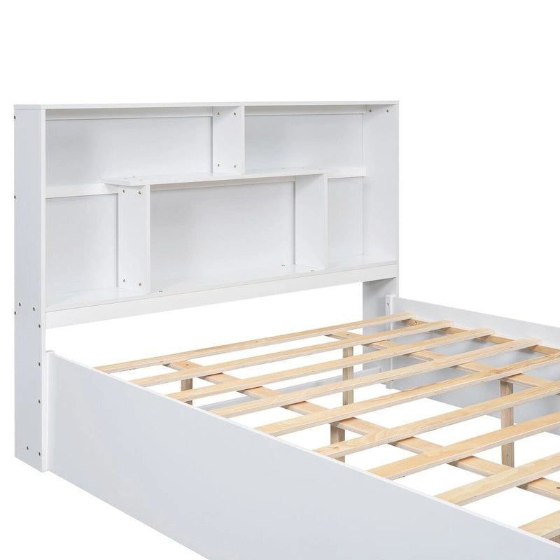 Lit plateforme Queen Size avec tête de lit de rangement et 2 tiroirs