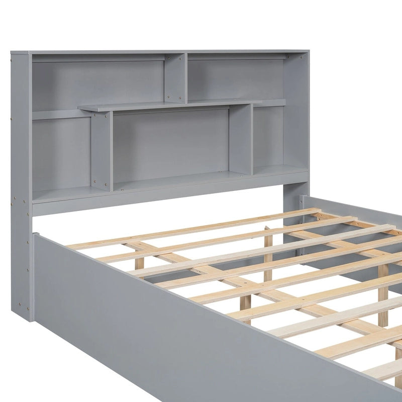 Lit plateforme Queen Size avec tête de lit de rangement et 2 tiroirs