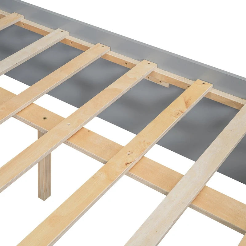 Lit plateforme Queen Size avec tête de lit de rangement et 2 tiroirs