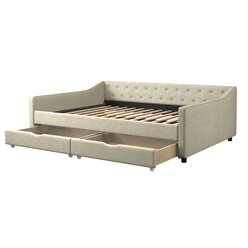 Lit banquette double rembourré avec tiroirs pour chambre à coucher