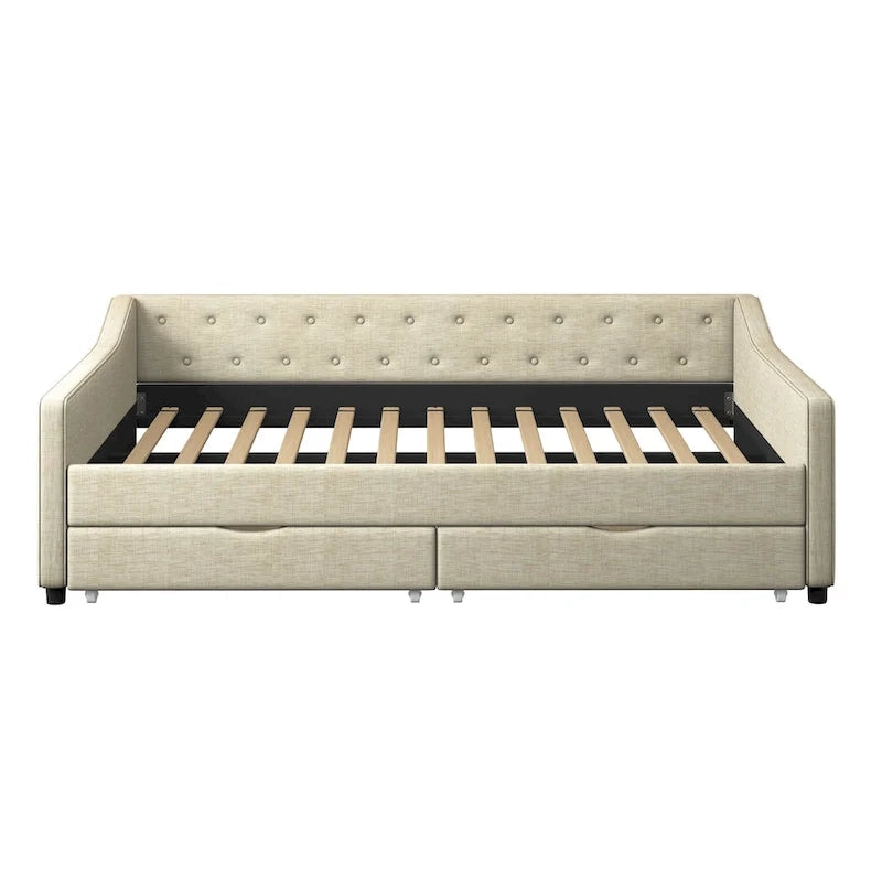 Lit banquette double rembourré avec tiroirs pour chambre à coucher