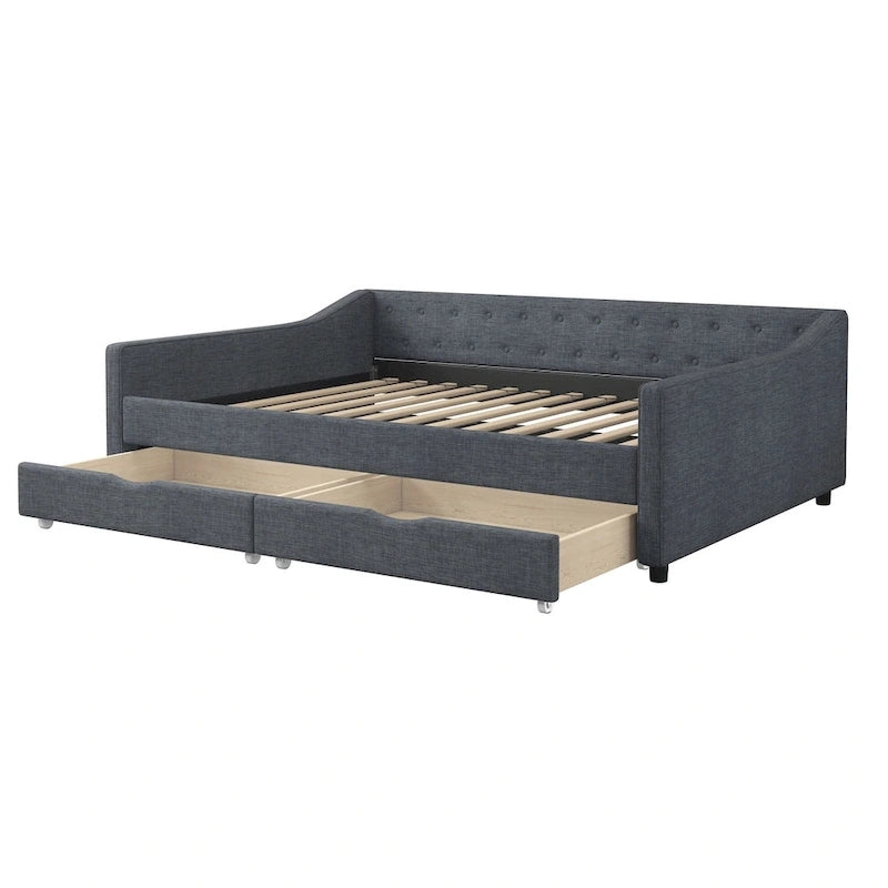 Lit banquette double rembourré avec tiroirs pour chambre à coucher