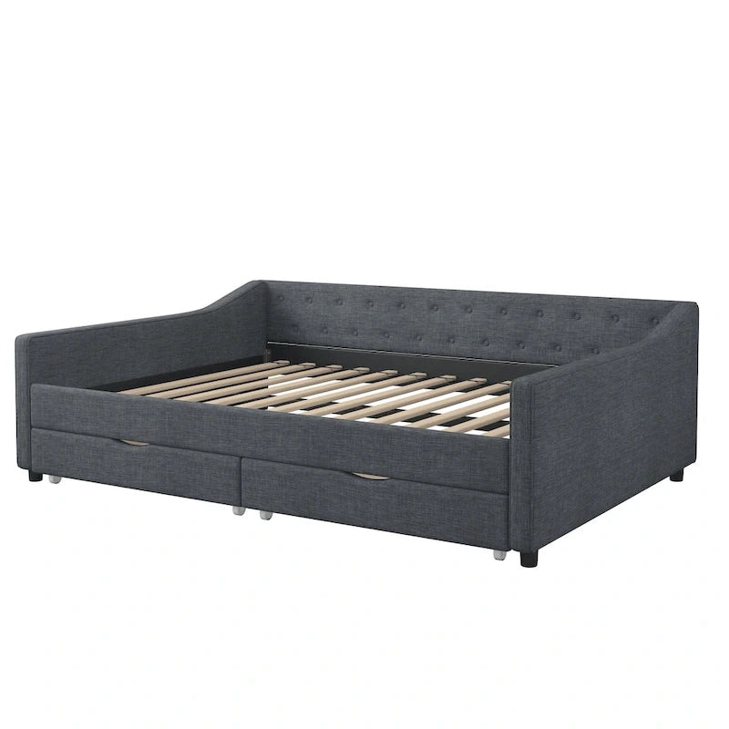 Lit banquette double rembourré avec tiroirs pour chambre à coucher