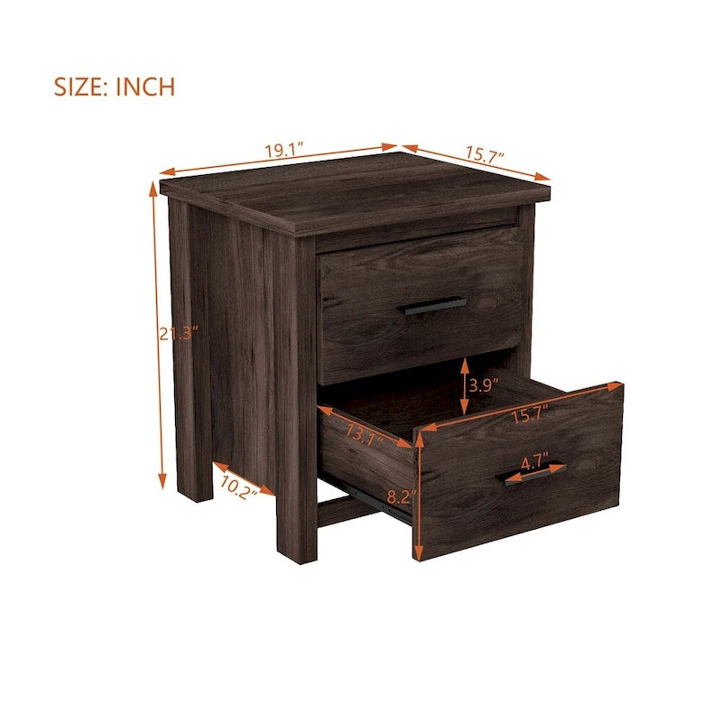 Table de chevet vintage en bois à deux tiroirs, grand espace de rangement