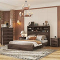 Ensembles de chambre à coucher 4 pièces grand lit (Queen Size) en bois vintage avec 2 tables de chevet et 1 commode