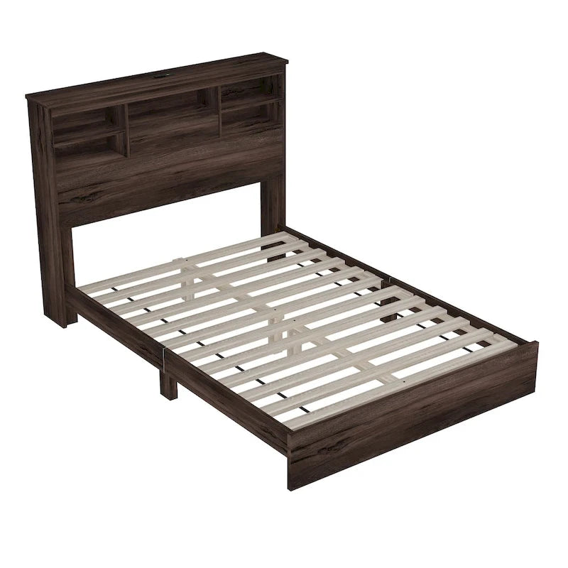 Ensembles de chambre à coucher 4 pièces grand lit (Queen Size) en bois vintage avec 2 tables de chevet et 1 commode