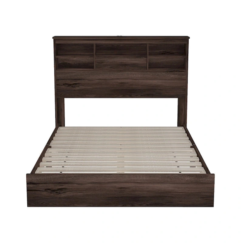 Ensembles de chambre à coucher 4 pièces grand lit (Queen Size) en bois vintage avec 2 tables de chevet et 1 commode
