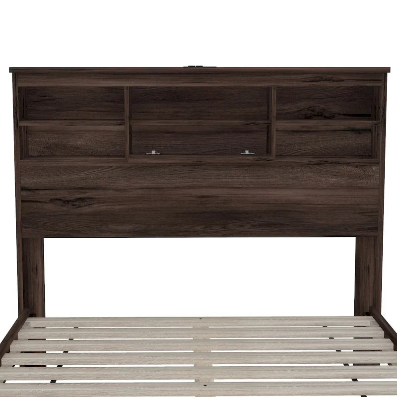 Ensembles de chambre à coucher 4 pièces grand lit (Queen Size) en bois vintage avec 2 tables de chevet et 1 commode